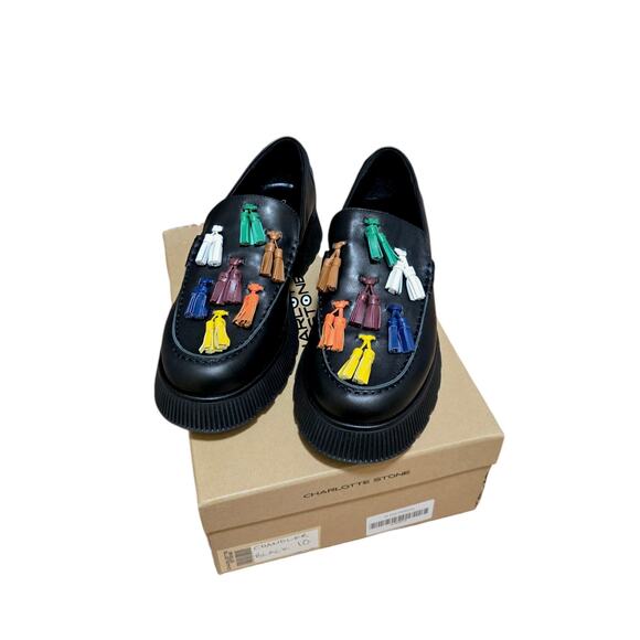 Charlotte Stone Shoes - Charlotte Stone Chandler Black Retro Dopamine Tasseled Lug Sole Loafer
